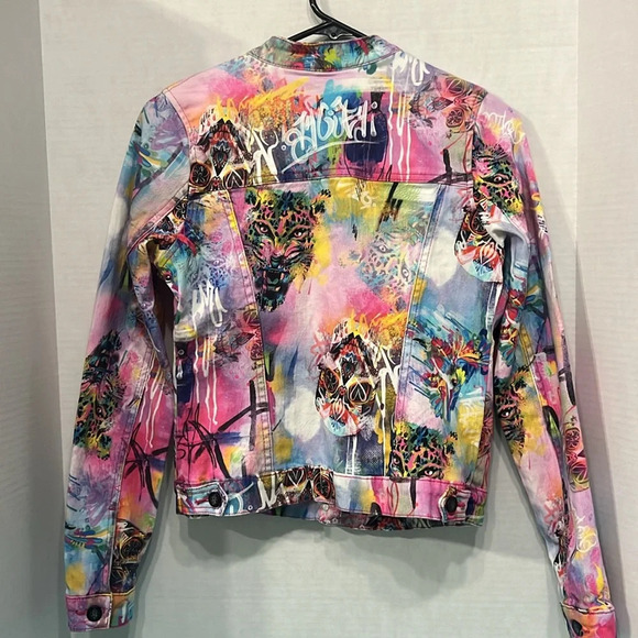 Ay Güey!Jaguar & Skull Denim Jacket Artistic Colorful Size Small #Edgy#LisaFrank - Picture 6 of 10